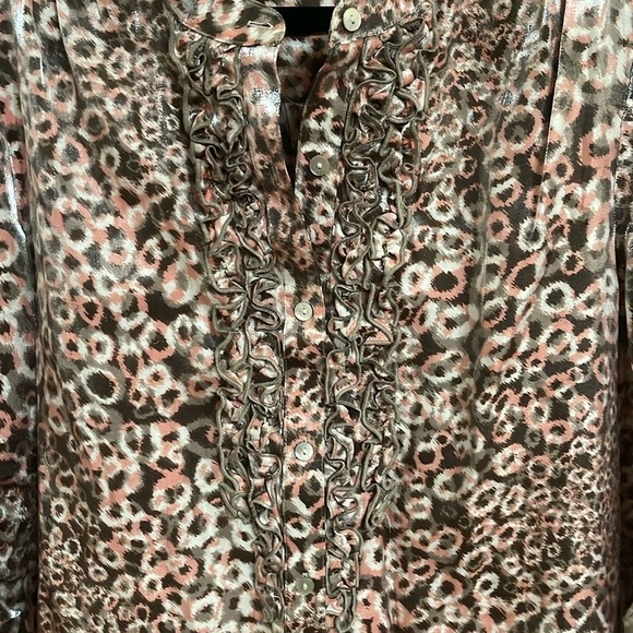 Ruby Rd. Pink and brown leopard patterned blouse with cascading ruffles Size 18 - Picture 5 of 11